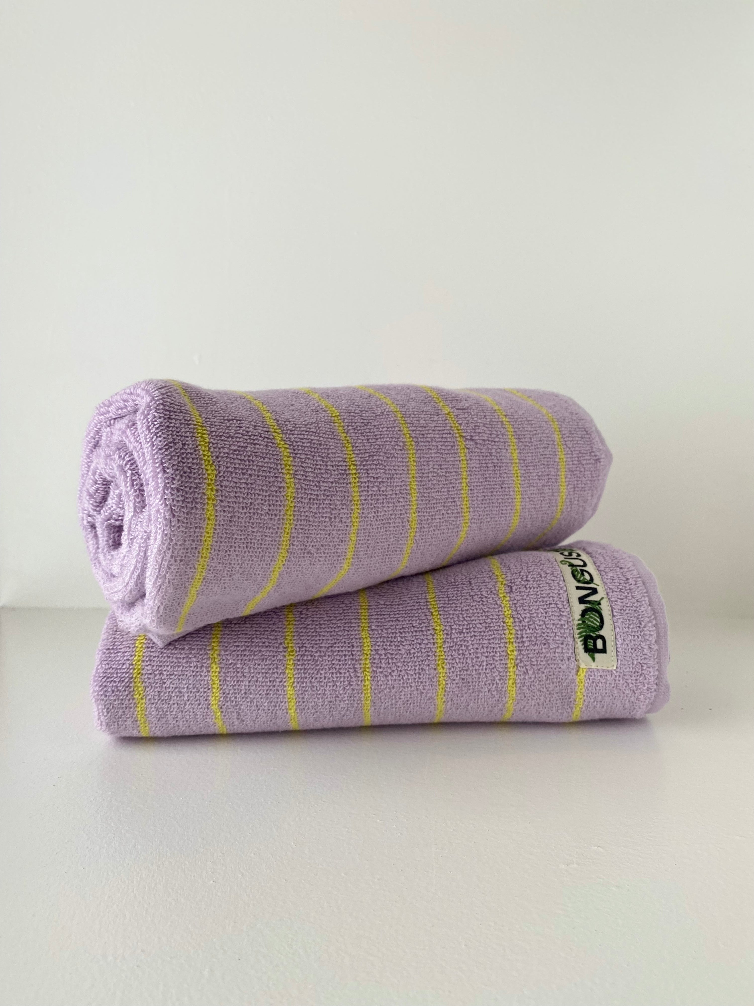 Naram towels, Lilac & Neon yellow