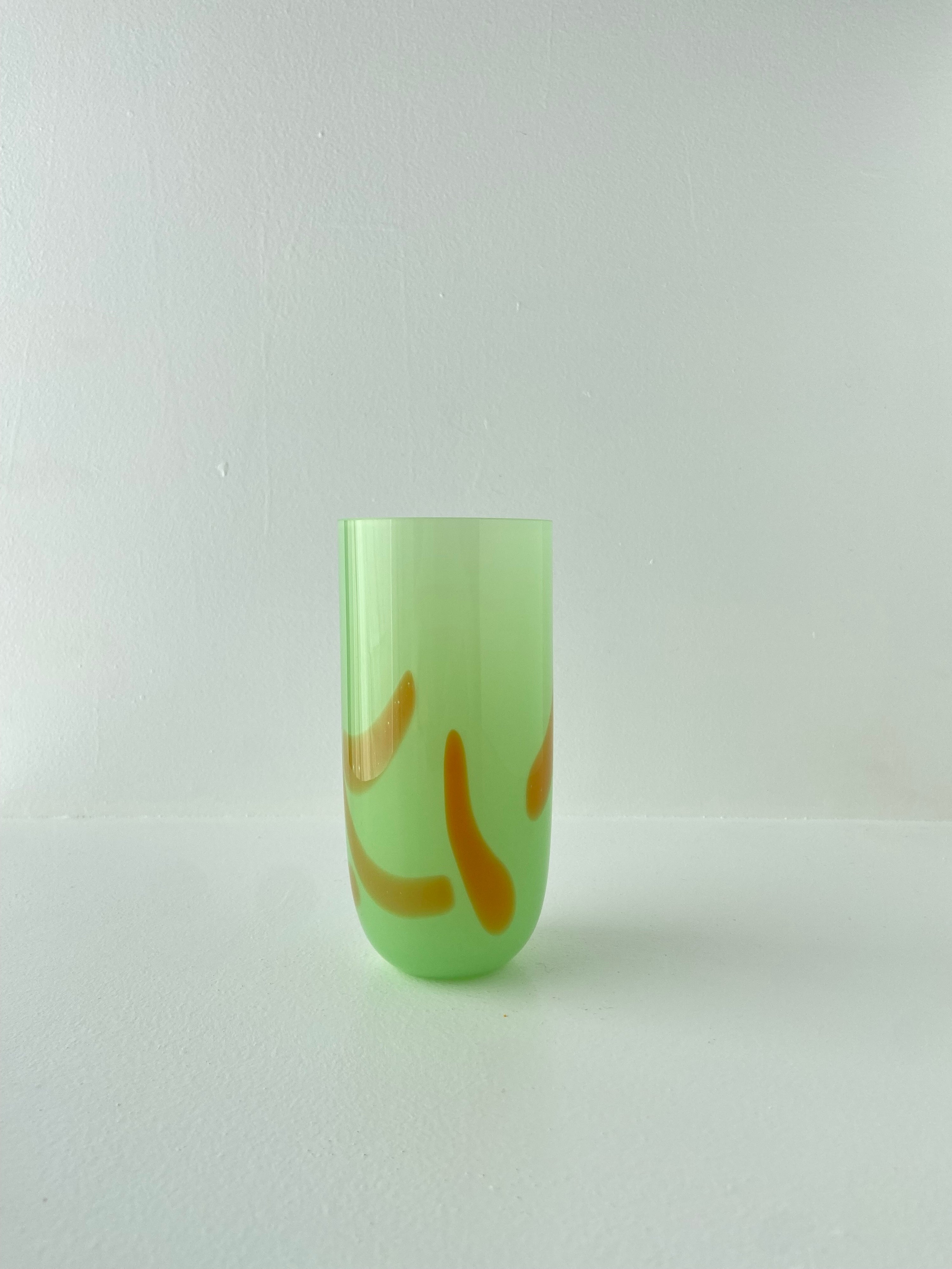 Flow glas, høj - Green w. Orange Stripes