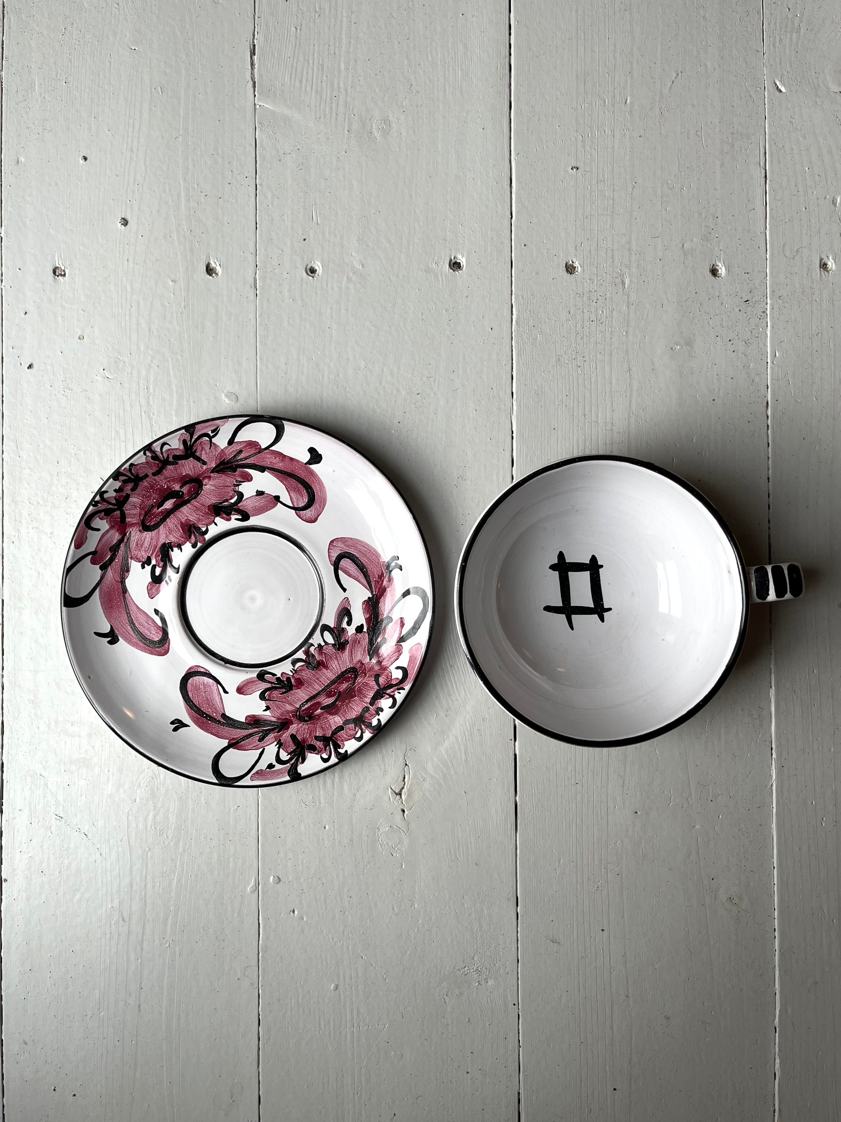 Kop & underkop med lyserøde blomster - Vintage 216