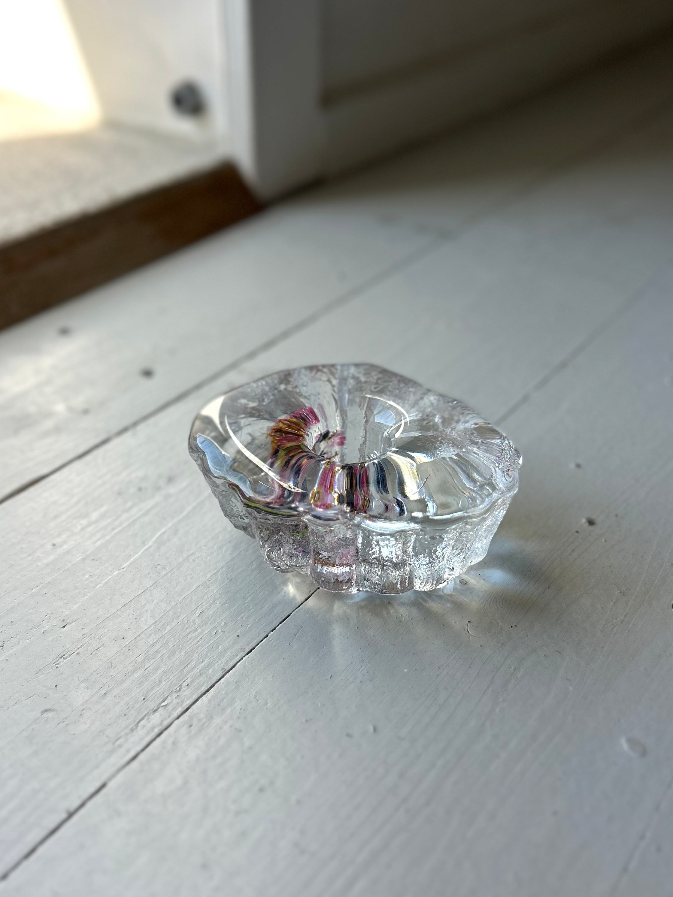 Lysestage af glas med farvet midte - Vintage 244