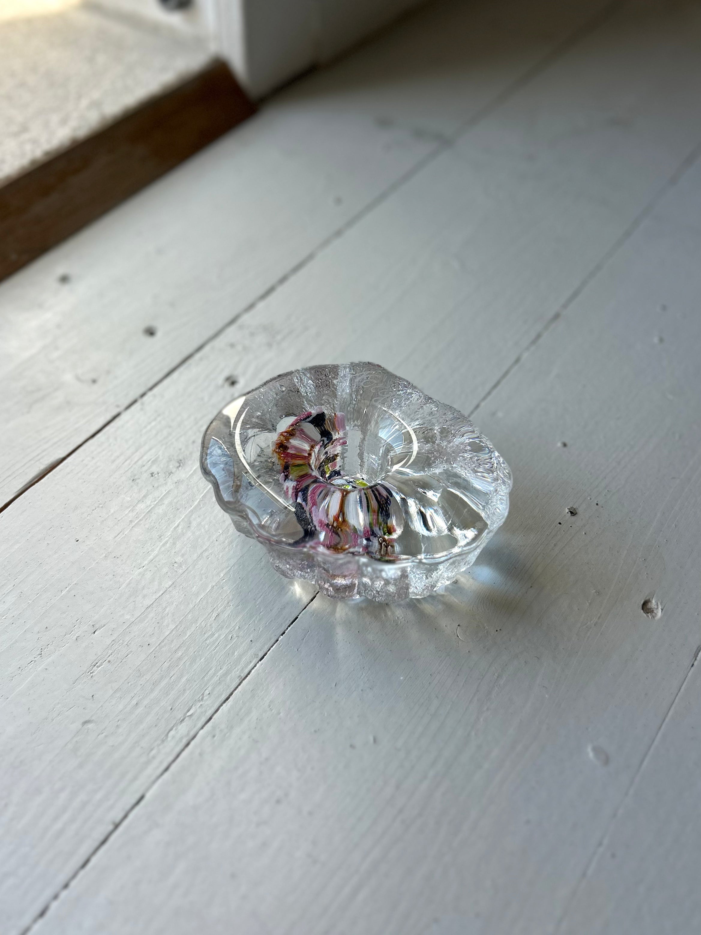 Lysestage af glas med farvet midte - Vintage 244