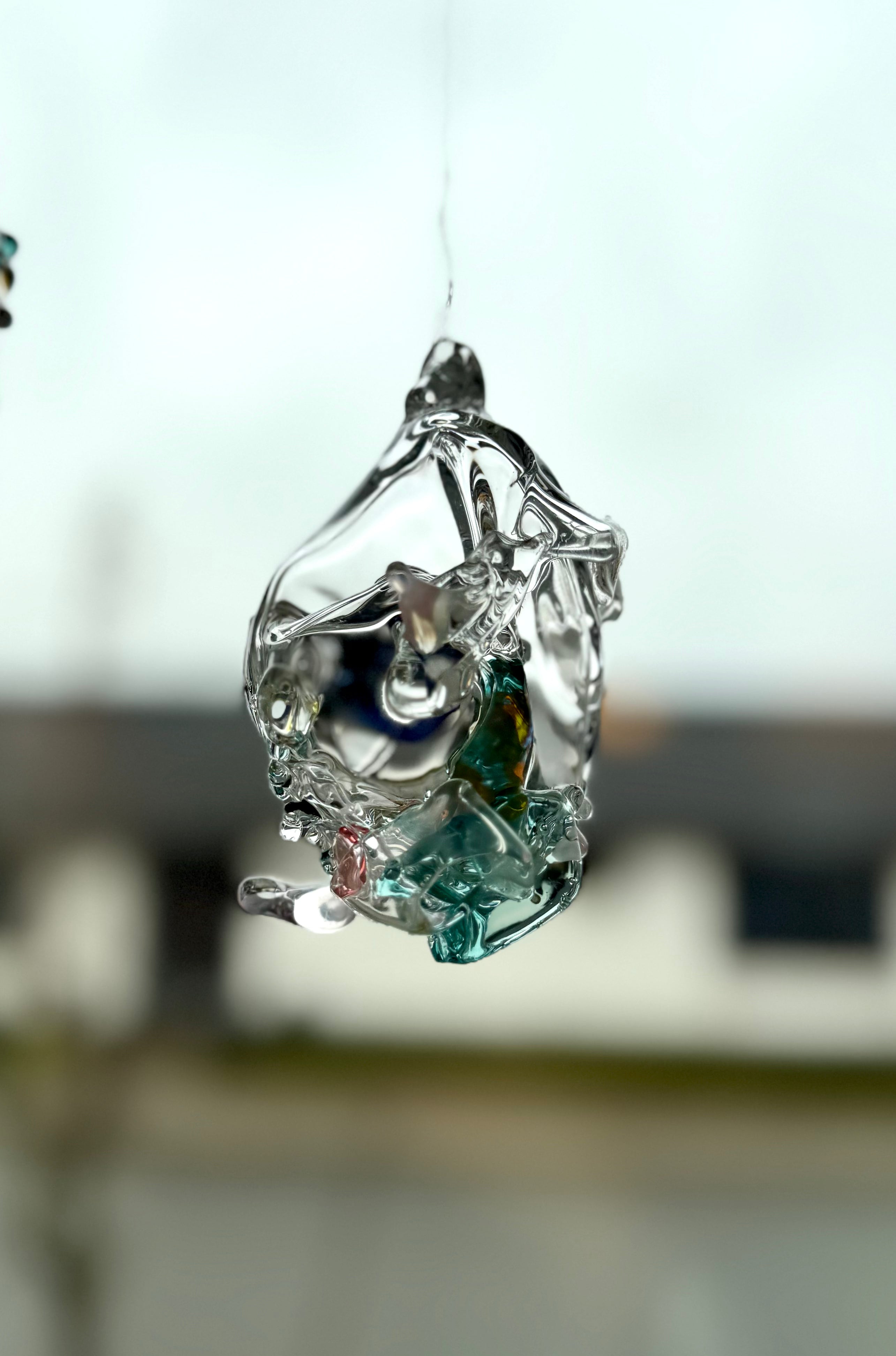 Lille glas ophæng - blå-grøn aflang