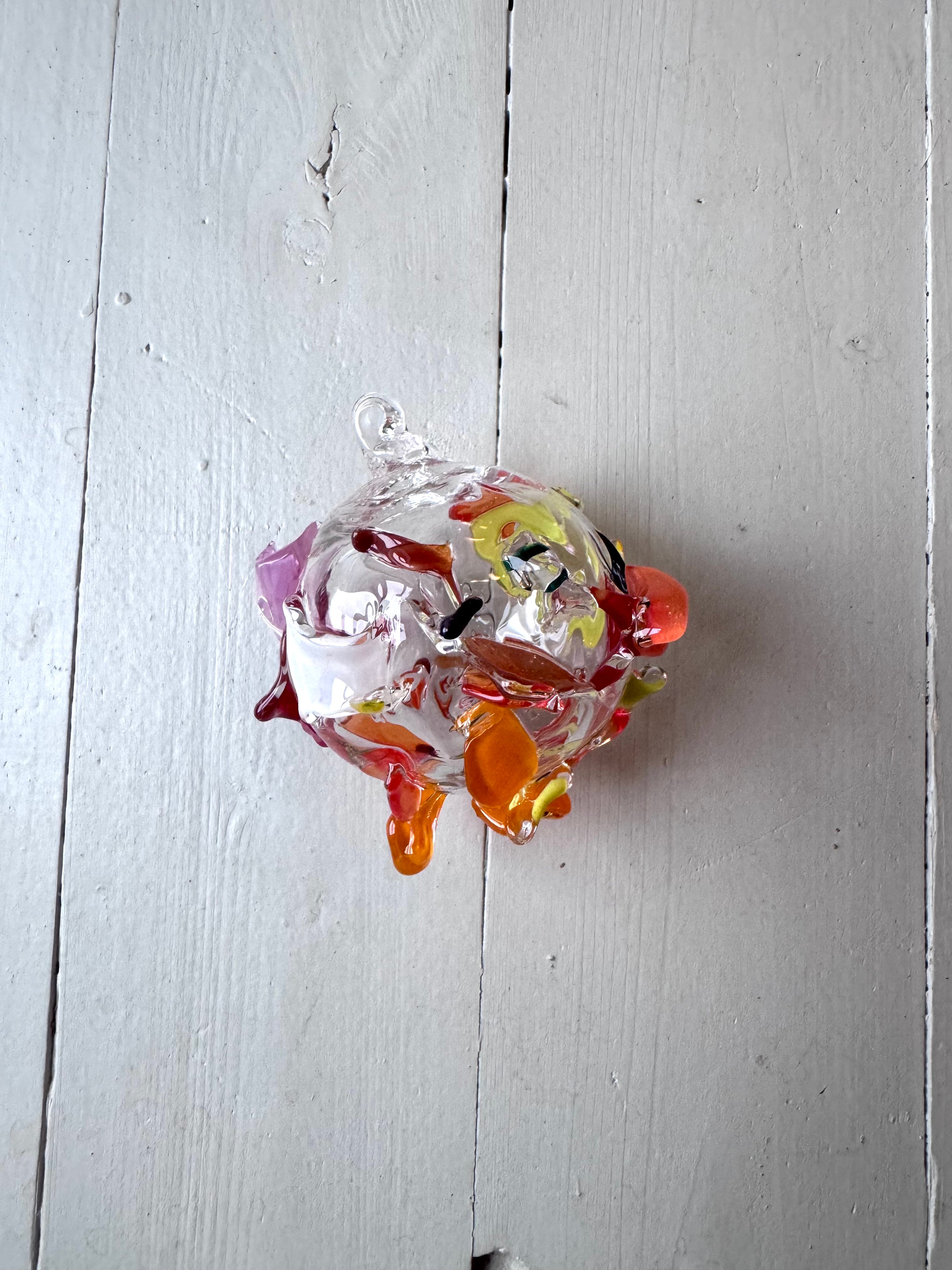 Lille glas ophæng - orange/rød