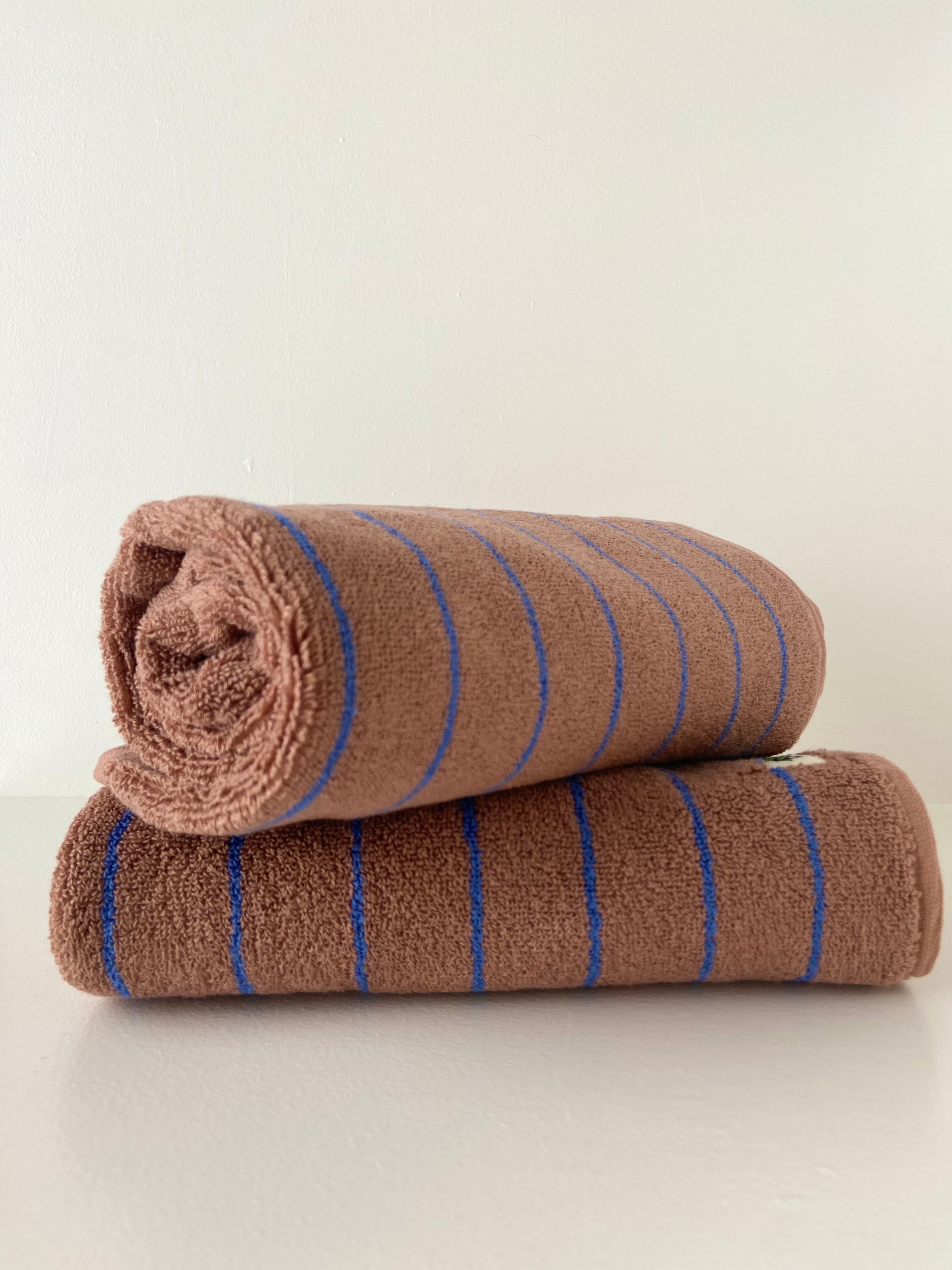 Naram towels, Camel & Ultramarine blue