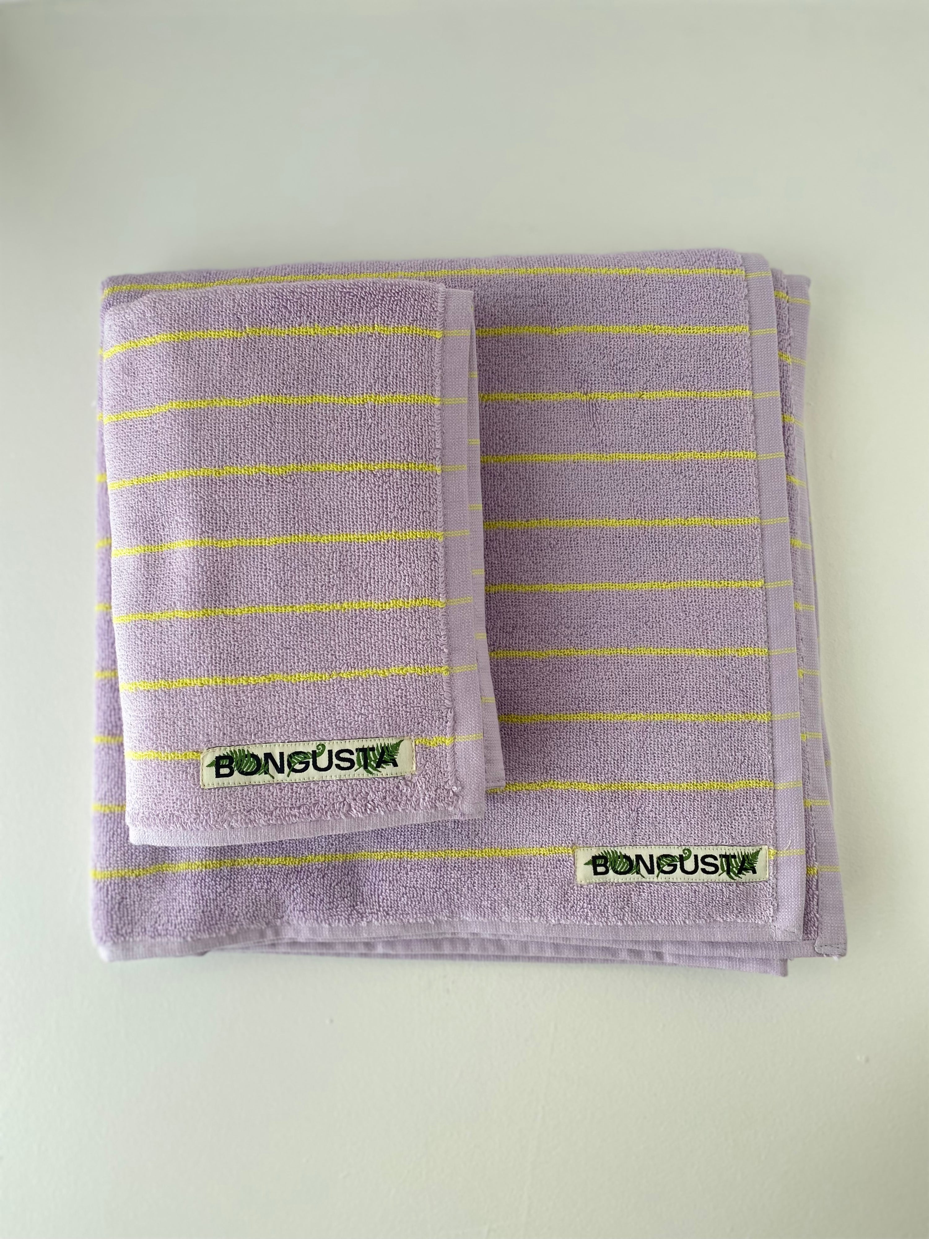 Naram towels, Lilac & Neon yellow